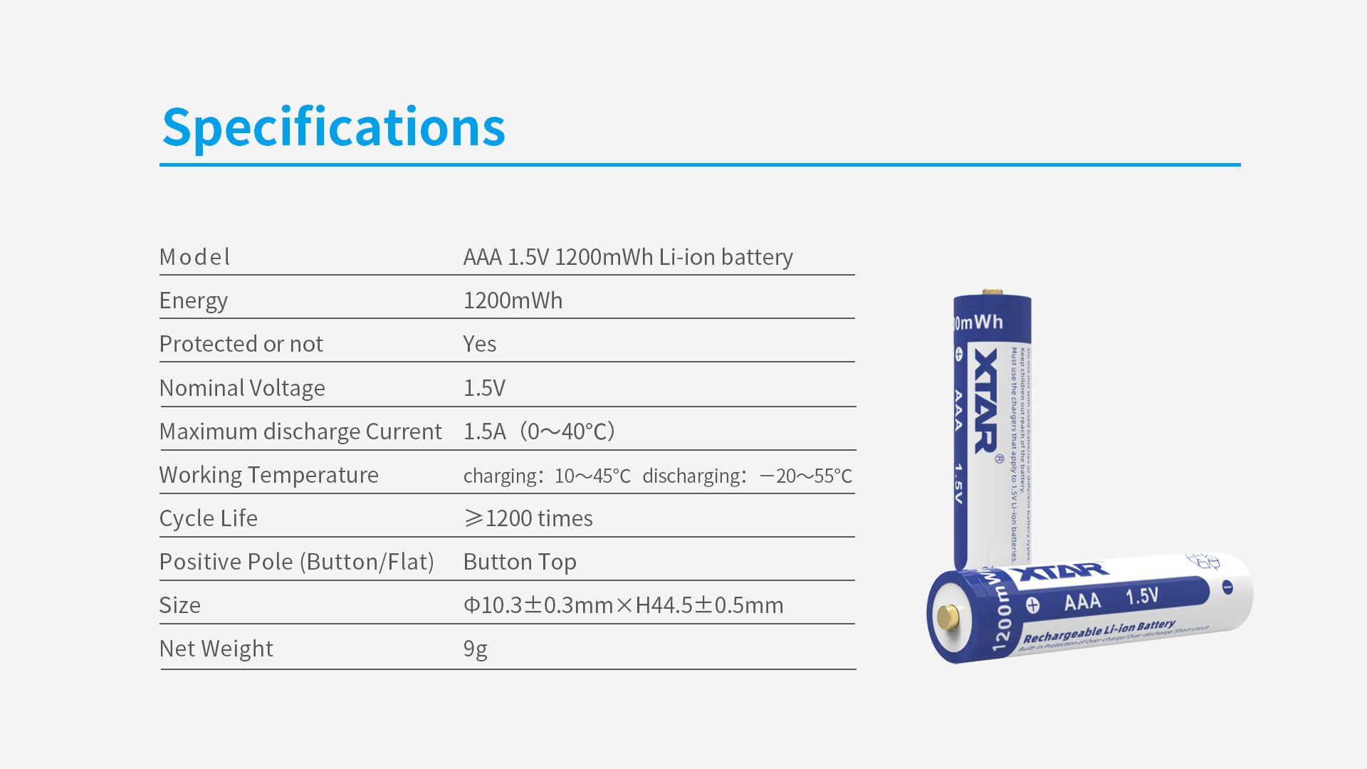 XTAR AAA 1.5V batería recargable de litio – presentación y embalaje